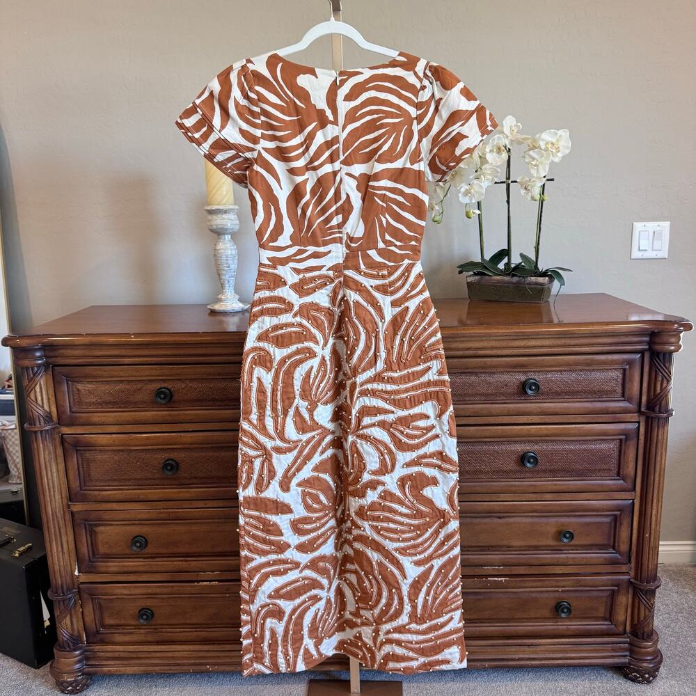 BTB Los Angeles NWT Camel Cream Beaded Soutache Maxi Dress Small - Picture 6 of 8